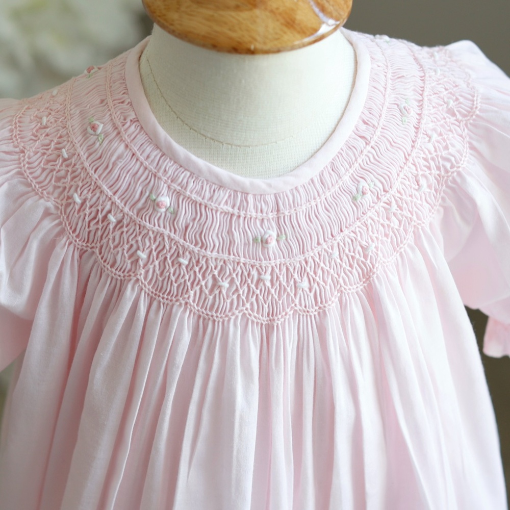 Strasburg Dress Pink Smocked Bishop & Matching Slip Size 3/4 Rare Find Like New